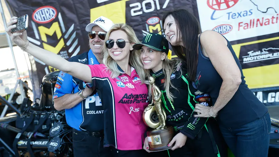 A Force family selfie: John, Courtney, Brittany. and Laurie after Brittany's Dallas Top Fuel win