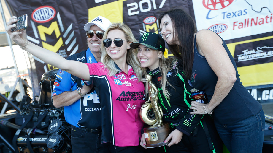 A Force family selfie: John, Courtney, Brittany. and Laurie after Brittany's Dallas Top Fuel win