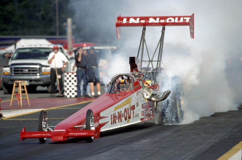 Melanie Troxel driving an In-N-Out Burger sponsored Top Fuel dragster at Seattle in 1999