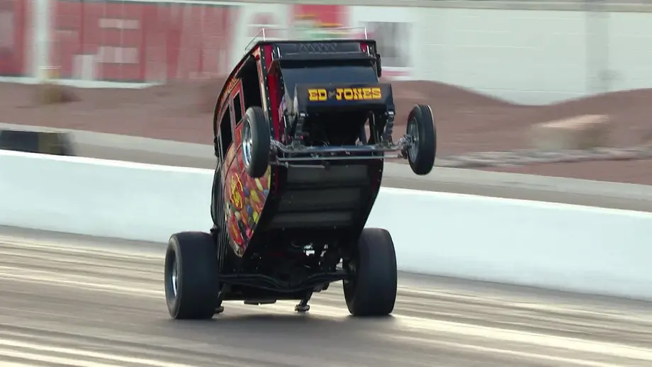 Ed "The Outlaw" Jones Stagecoach wheelstander put on a show at the Dodge NHRA Finals