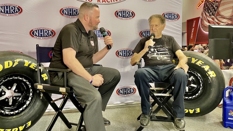 Gene Winfield on the NHRA stage at the 2021 SEMA Show