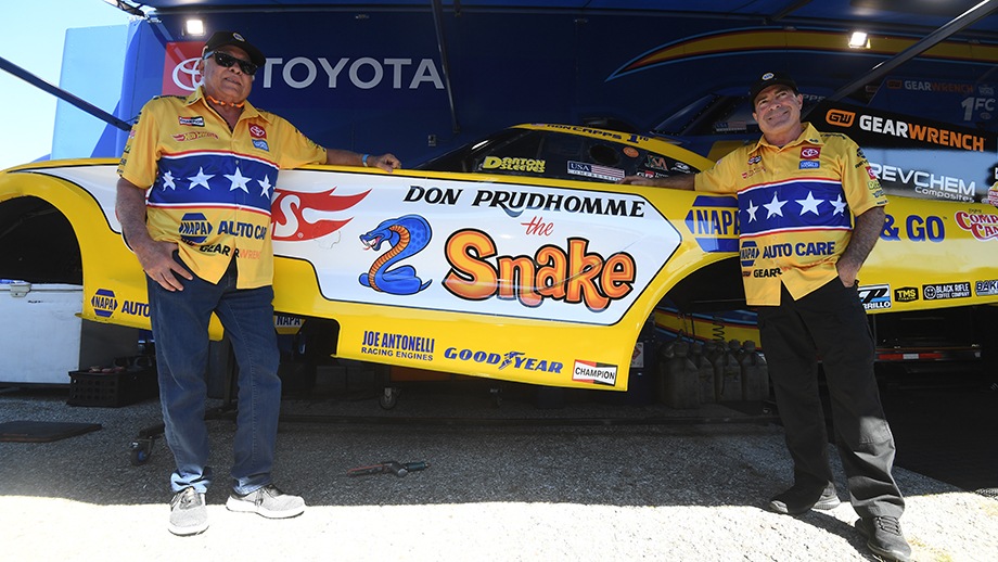 An Indy treat; Don Prudhomme warms up Ron Capps' Hot Wheels