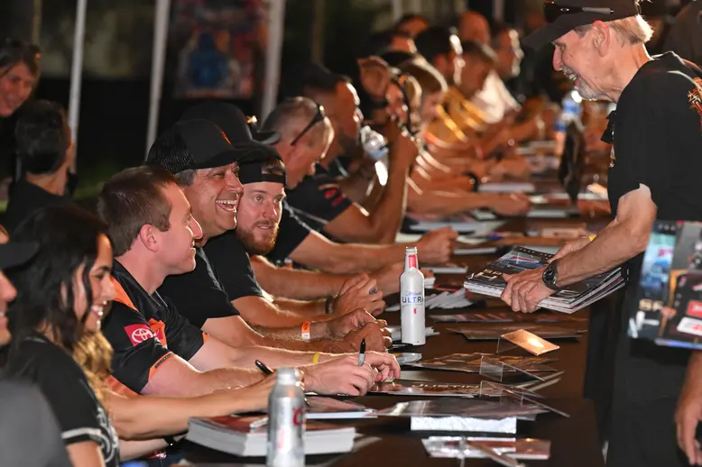 Drivers greet fans at the Stampede of Speed Pre-Stage Fan Fest in downtown Waxahachie