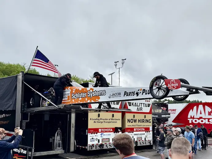 Top Fuel to the lanes at 1 p.m. ET as the track dries at New England Dragway