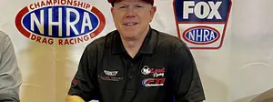Paul Lee on the NHRA on FOX stage at the 2021 PRI Show