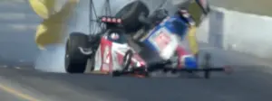 Doug Kalitta and Tony Stewart collide with their Top Fuel dragsters at Reading