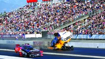 The 2022 season ended with a bang for 16-time world champ John Force when he blew the body off of his Peak Camaro Funny Car at the Auto Club NHRA Finals. (Bob Johnson photo)