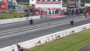 John Hall is the low qualifier in Pro Stock Motorcycle on Saturday of the 2024 Toyota NHRA U.S. Nationals