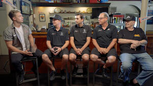 Austin Thomas Jimmy and Tom Prock grab a drink with Jordan Vandergriff at Indy