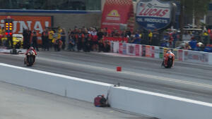 Matt Smith is the No. 1 qualifier in Pro Stock Motorcycle on Friday of the Ford Performance NHRA Nationals