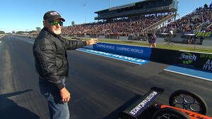 Don Garlits assists on Steve Huff's electric dragster pass presented by Pep Boys