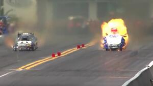 Matt Hagan and Robert Hight suffer side-by-side explosions