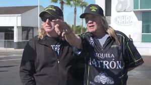 NHRA Today: Iron Maiden drummer Nicko McBrain warms up Alexis DeJoira's Funny car